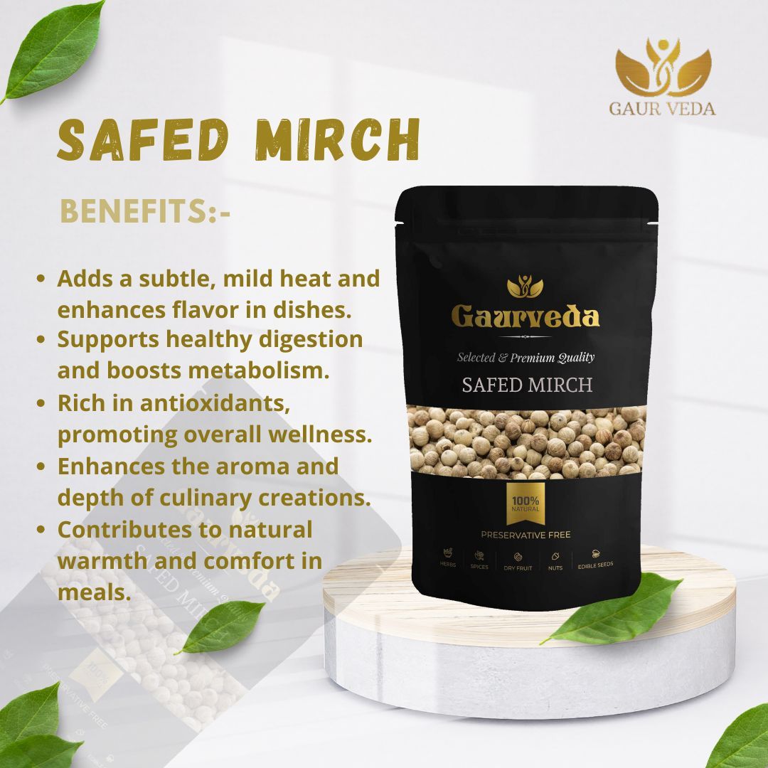 Gaurveda White Pepper - Safed Mirch - White Mirch - Dakhani Mirch - Piper Nigrum (100 Grams)