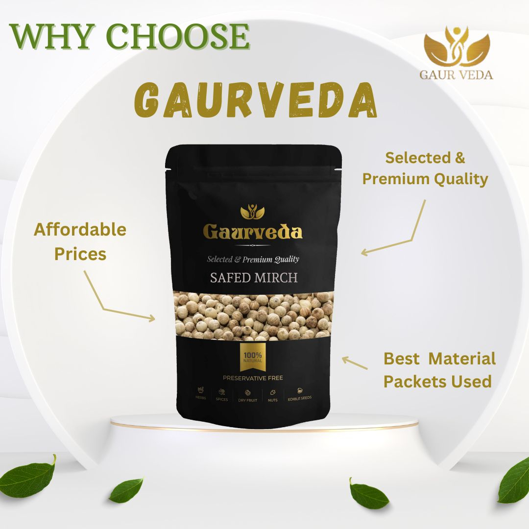 Gaurveda White Pepper - Safed Mirch - White Mirch - Dakhani Mirch - Piper Nigrum (100 Grams)
