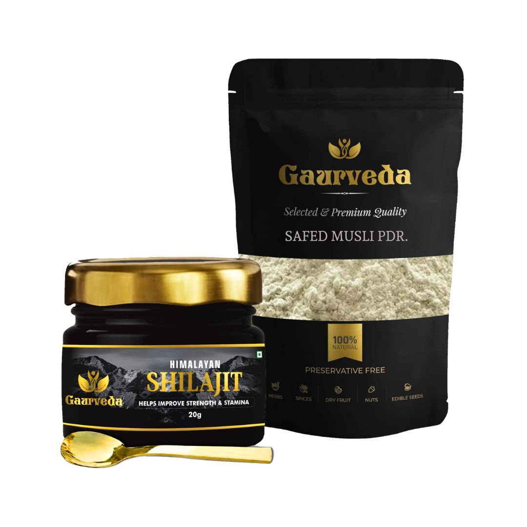 GAURVEDA Shilajit Resin 20g with Safed Musli Powder 100g   Natural Energy & Strength Booster Combo
