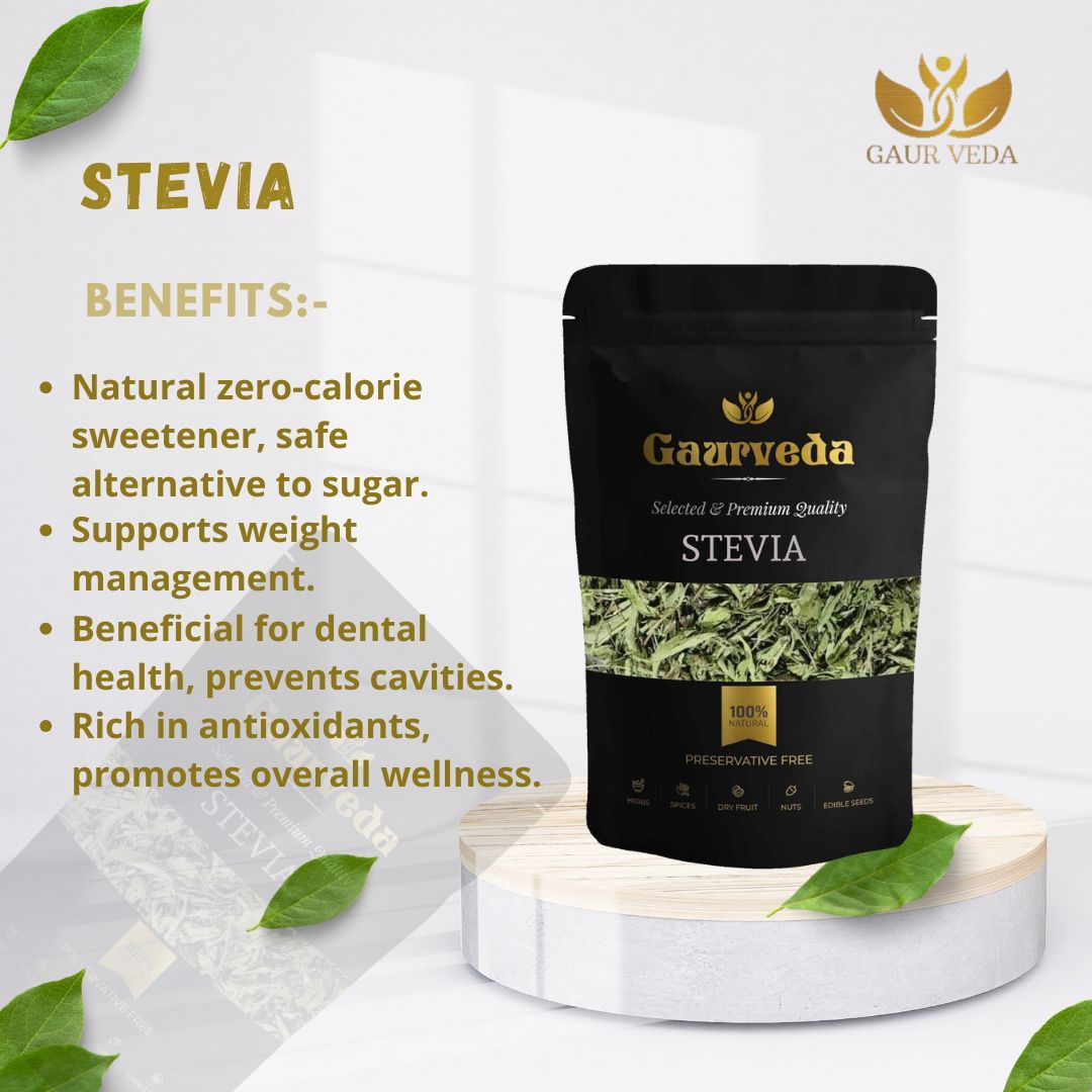 GAURVEDA Stevia 100% Natural & Pure | Traditional Ayurvedic Herb/Seed/Powder | Supports Wellness & Daily Health | Ideal for Herbal Remedies, 100 Grams