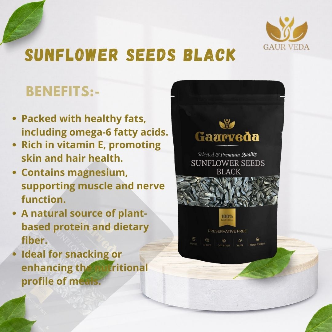 GAURVEDA Black Sunflower Seeds Natural Healthy Snack - Rich in Vitamin E, Minerals & Antioxidants - Perfect for Roasting & Adding to Recipes | 100 Grams