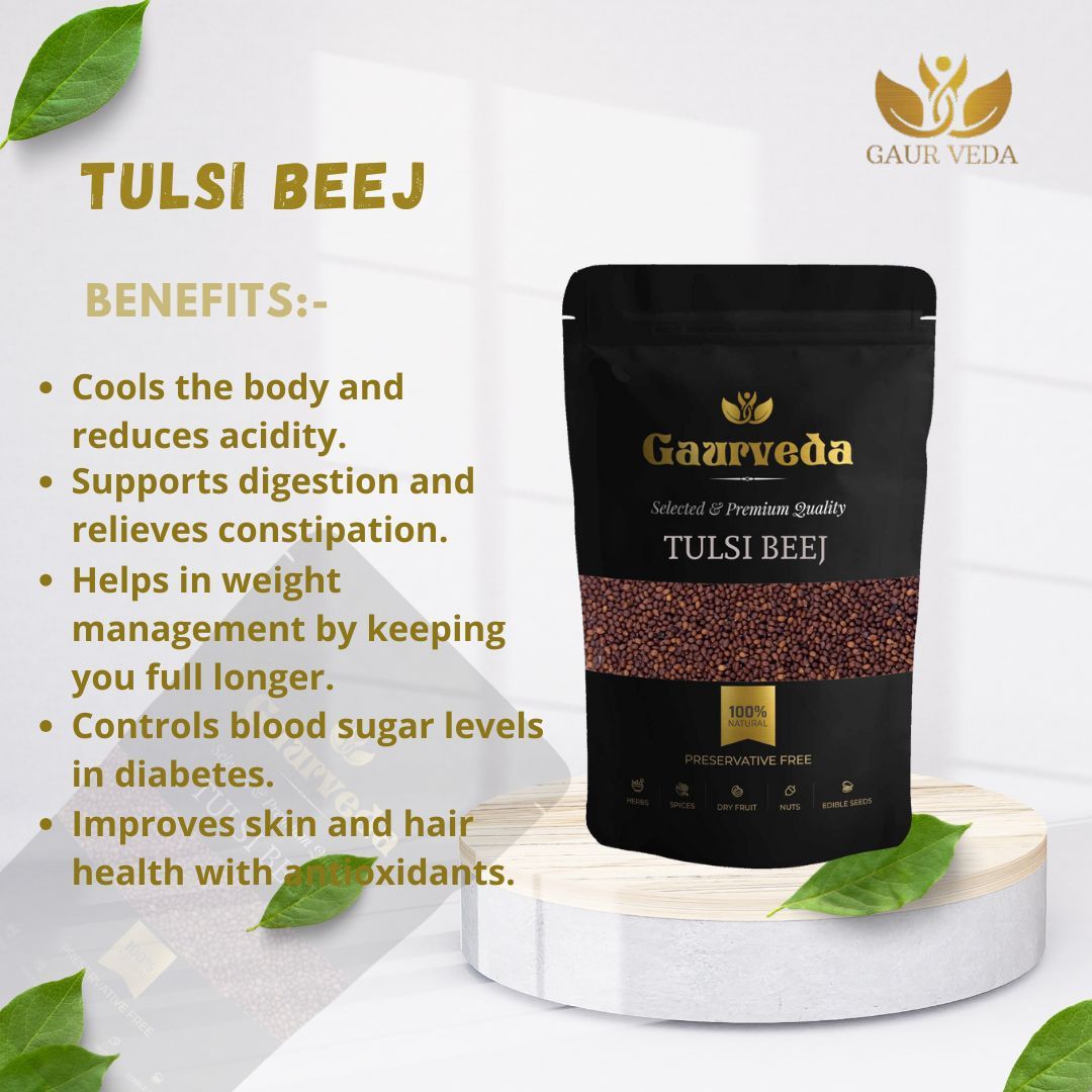 GAURVEDA Tulsi Beej (Sabja Seeds) - Natural Superfood Rich in Fiber, Antioxidants & Minerals - Supports Digestion, Weight Management & Overall Wellness | 100 Grams